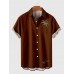 Retro SaddleBrown Coconut Palms Element Print Trendy Men's Short Sleeve Shirt