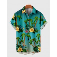Full-Print Green Coconut Tree Printing Hawaiian Men's Short Sleeve Shirt