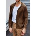 Men's Lapel Leather Button Solid Color Cable Long Sleeve Knit Sweater