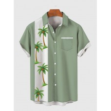 Vintage Style Green And Coconut Tree Printing Men's Short Sleeve Shirt