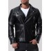 Men's Casual Punk Zipper Long Sleeve Leather Coat