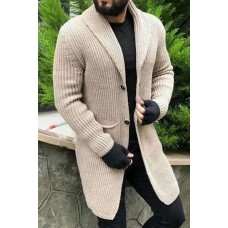 Men's Long-sleeved Knit Shirt Thickened Cardigan Lapel Long Sweater Jacket