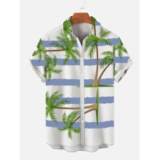 Strip and Coconut Tree Printing Men's Short Sleeve Shirt