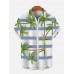 Strip and Coconut Tree Printing Men's Short Sleeve Shirt